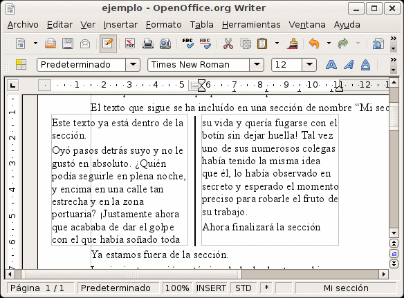 Sección formateada en columnas