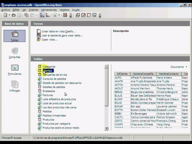 Base de datos conectada a Access