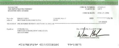 Mi primer cheque de Google AdSense