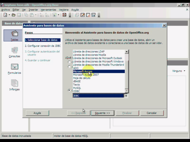 Crear base de datos con conexión a Access