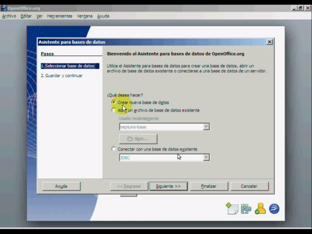 Crear nueva base de datos