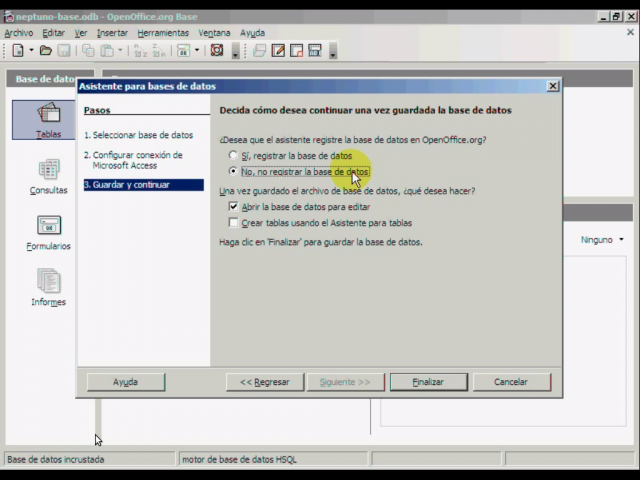 No registrar la base de datos