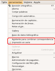 Menú herramientas ampliado